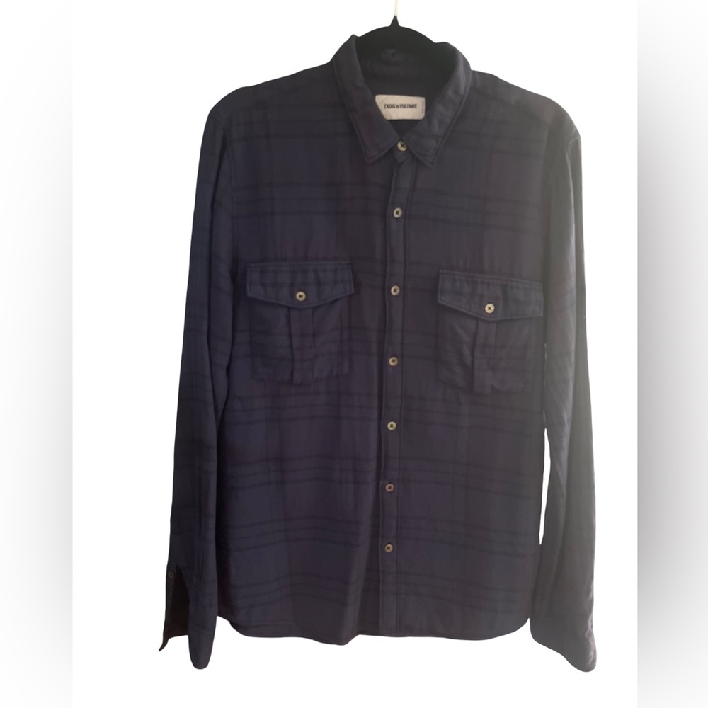 Zadig & Voltaire Navy Plaid Casual Button-Down Shirt